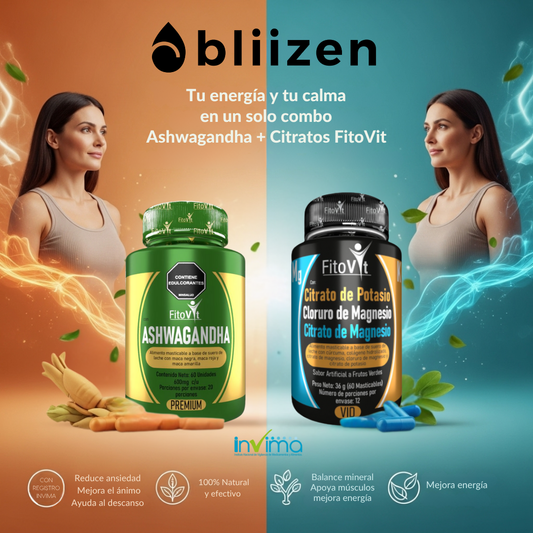 Citrato y Cloruro de Magnesio + Citrato de Potasio + Ashwagandha Equilibrio mental y muscular