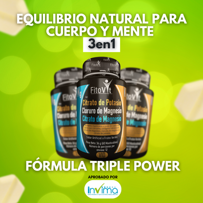 CITRATO DE POTASIO + CITRATO DE MAGNESIO + CLORURO DE MAGNESIO | 360mg POR PASTILLA MASTICABLE | 60 PASTILLAS | ALTA ABSORCIÓN