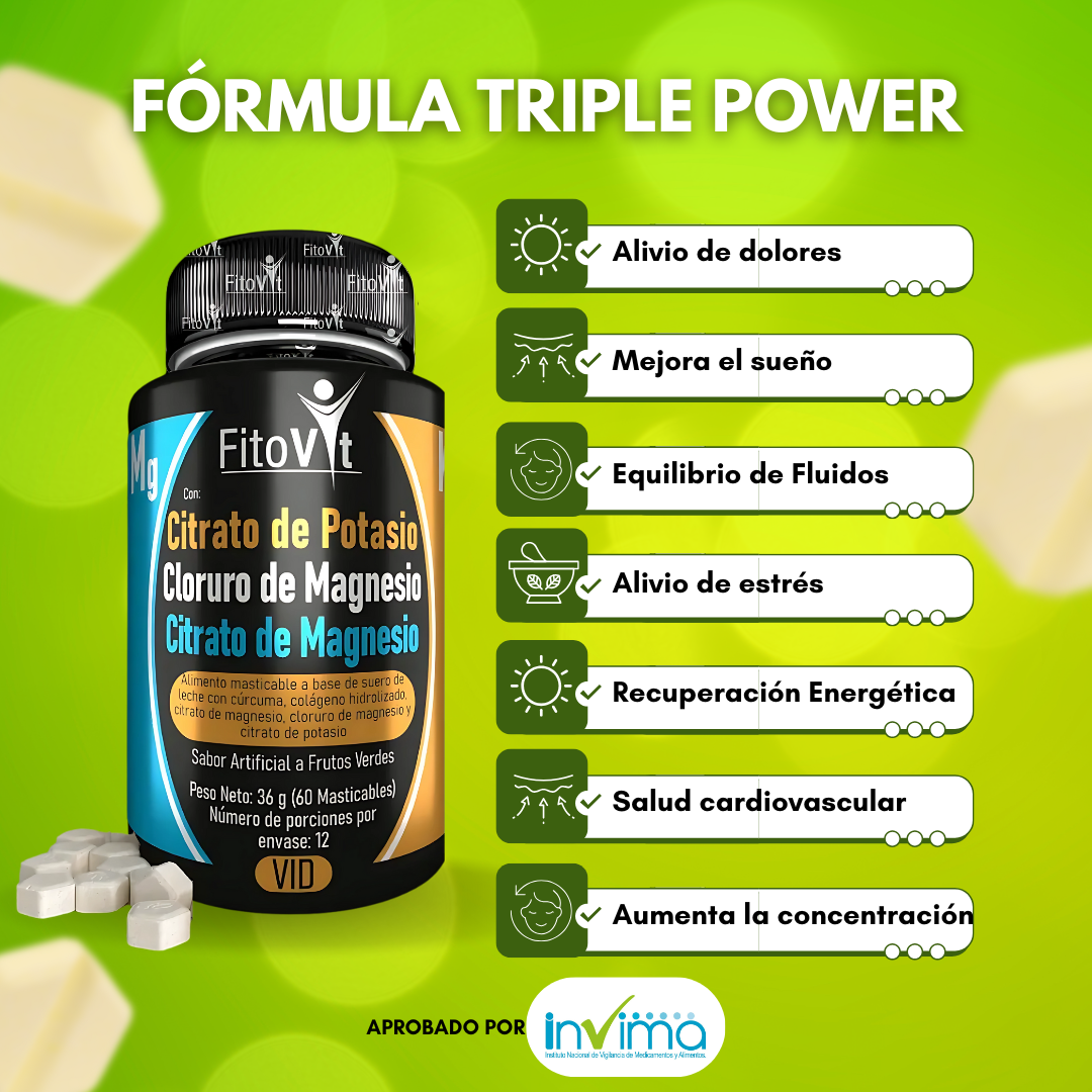 CITRATO DE POTASIO + CITRATO DE MAGNESIO + CLORURO DE MAGNESIO | 360mg POR PASTILLA MASTICABLE | 60 PASTILLAS | ALTA ABSORCIÓN