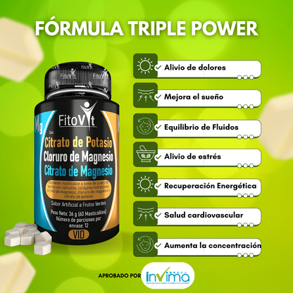 CITRATO DE POTASIO + CITRATO DE MAGNESIO + CLORURO DE MAGNESIO | 360mg POR PASTILLA MASTICABLE | 60 PASTILLAS | ALTA ABSORCIÓN