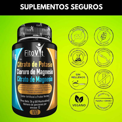 CITRATO DE POTASIO + CITRATO DE MAGNESIO + CLORURO DE MAGNESIO | 360mg POR PASTILLA MASTICABLE | 60 PASTILLAS | ALTA ABSORCIÓN